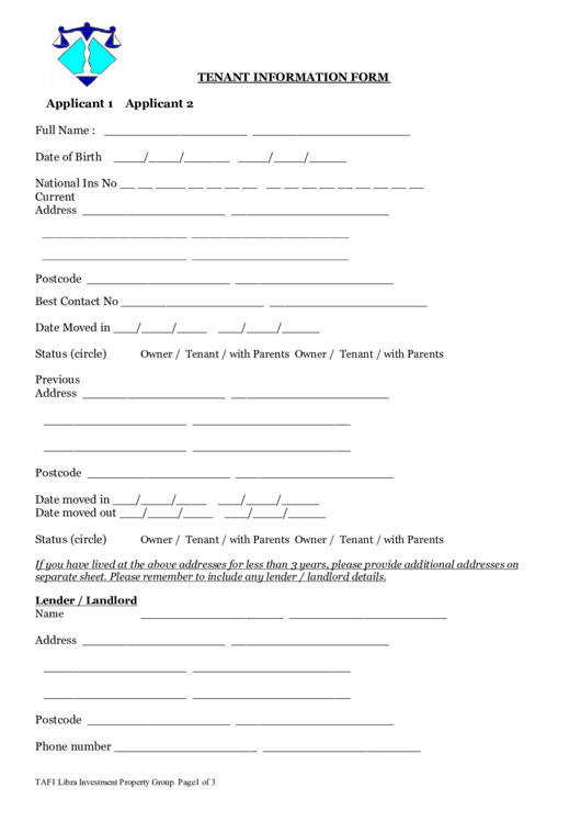 Tenant Information Form