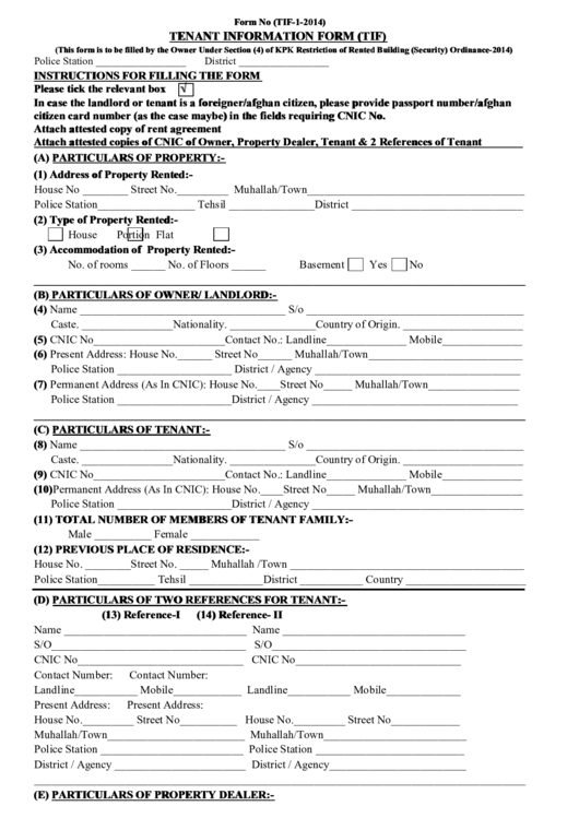 Tenant Information Form printable pdf download