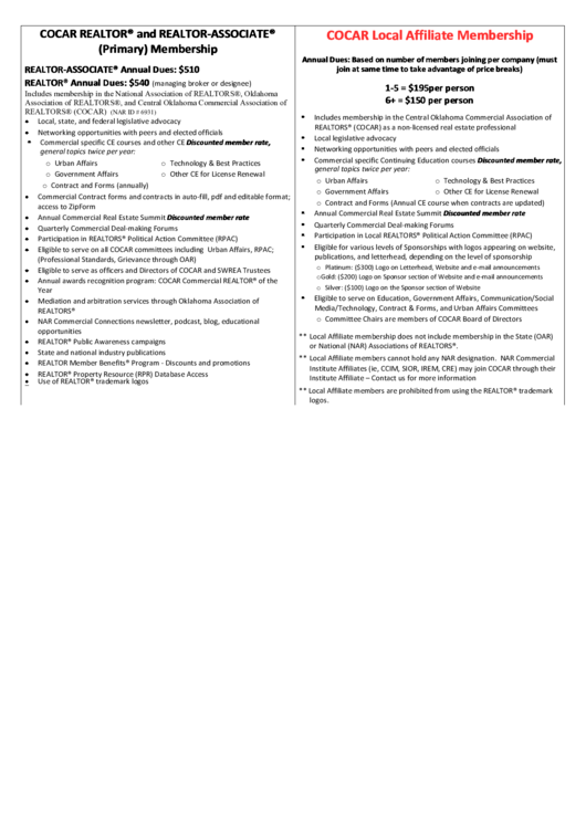 Central Oklahoma Commercial Association Of Realtors Membership Application Form Printable pdf