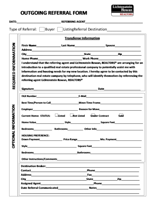 Outgoing Referral Form Printable pdf