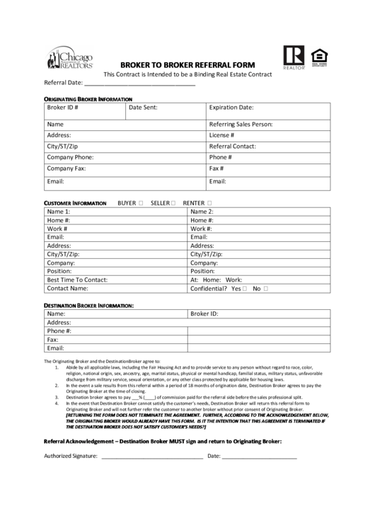 Broker To Broker Referral Form Printable pdf