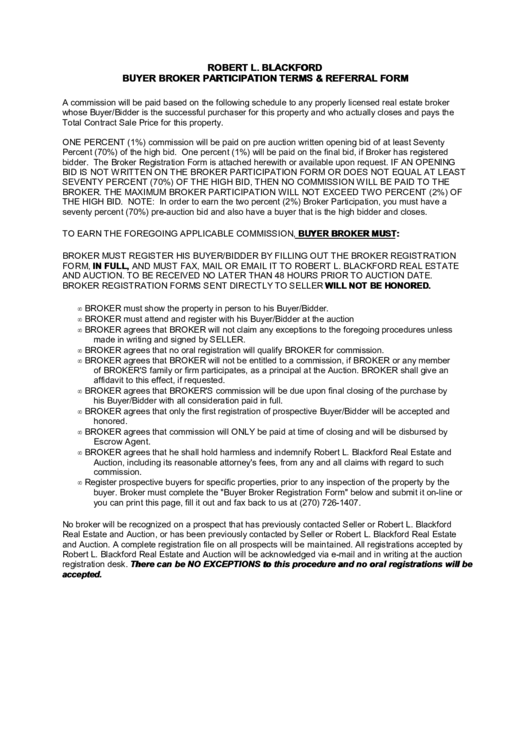 Buyer Broker Participation Terms Referral Form Printable pdf