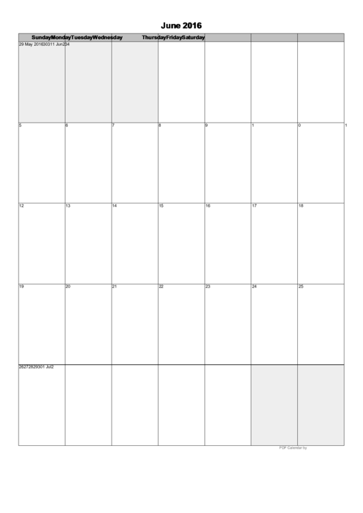 June - 2016 Calendar Template Printable pdf