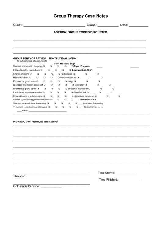 Group Therapy Case Notes Printable pdf