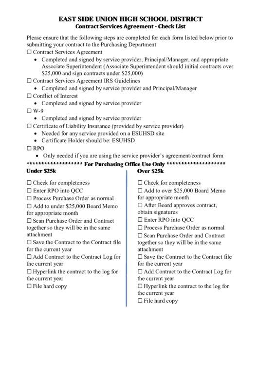 Fillable Contract Services Agreement - East Side Union High School District Printable pdf