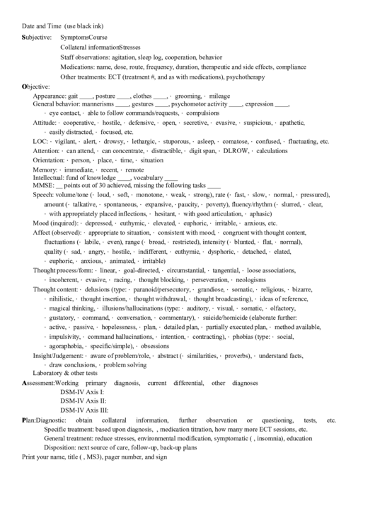 S.o.a.p. Note Template For Psychiatry Printable pdf