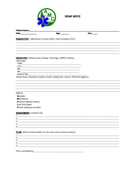 Soap Note Template Printable pdf