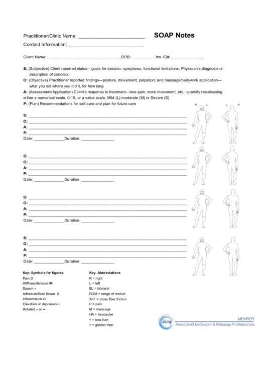 Fillable Associated Bodywork And Massage Professionals Soap Notes Printable pdf
