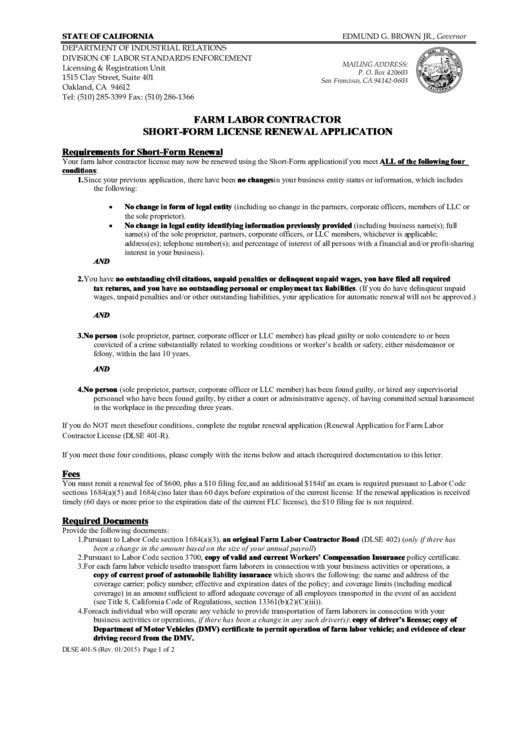 Farm Labor Contractor Short-Form License Renewal Application Printable pdf