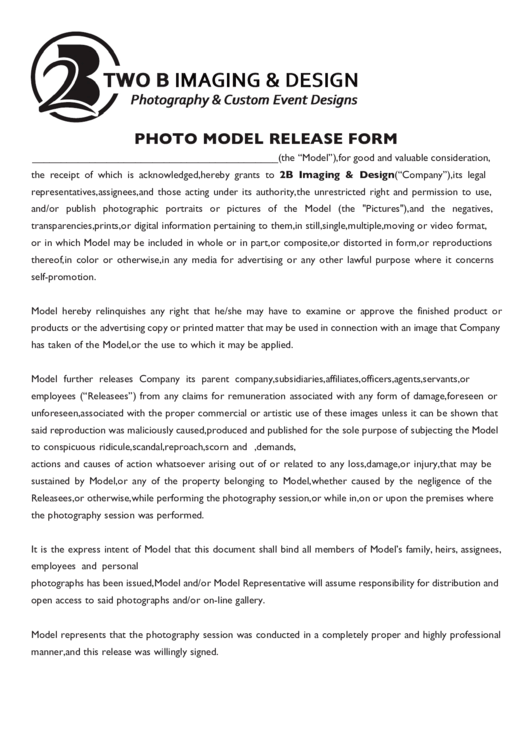 Fillable Photo Model Release Form Printable pdf
