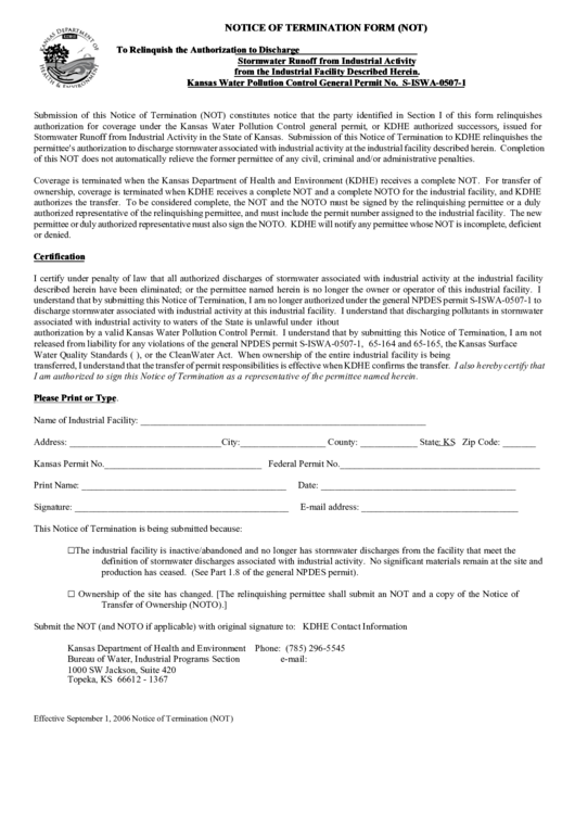 Notice Of Termination Form (Not) Printable pdf