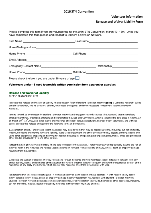 Release And Waiver Liability Form