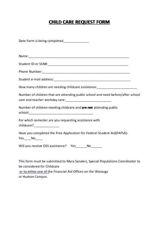 Fillable Child Care Request Form Printable pdf
