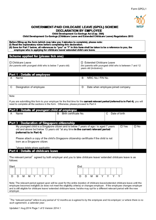 Government-Paid Childcare Leave (Gpcl) Scheme Declaration By Employee ...