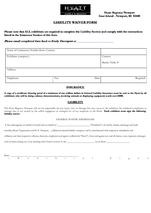 Liability Waiver Form Printable pdf