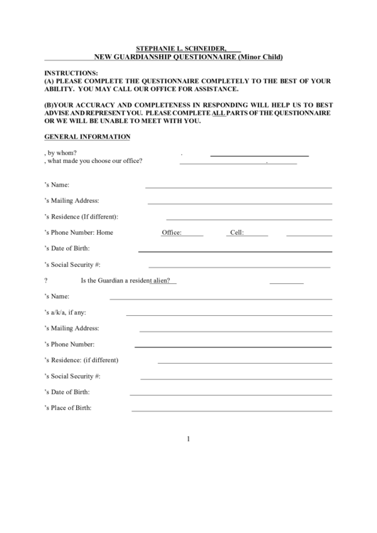 New Guardianship Questionnaire Form