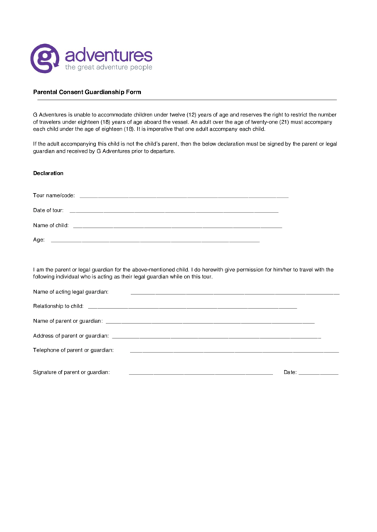 Parental Consent Guardianship Form Printable pdf