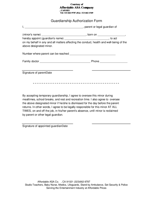 Guardianship Authorization Form Printable pdf