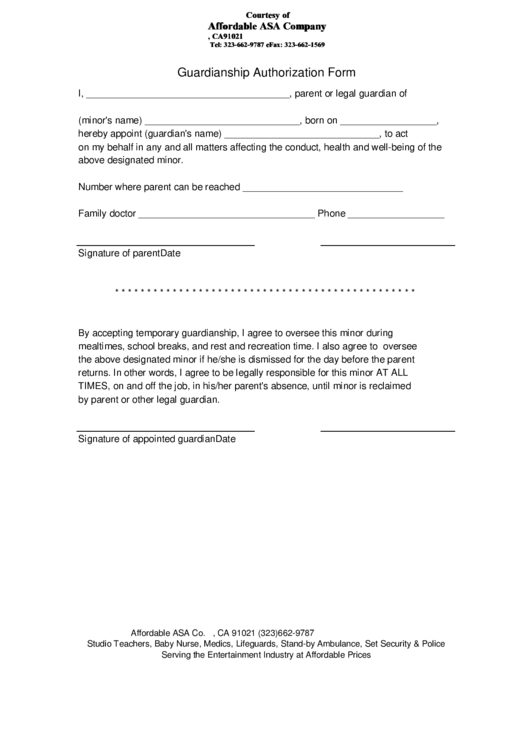 Guardianship Authorization Form Printable Pdf Download