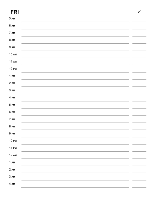 Hourly To Do List Template - Friday Printable pdf