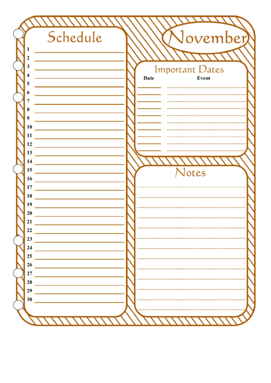 Brown November Planner Template Printable pdf