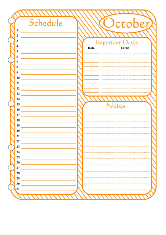 October - Monthly Planner Template Printable pdf