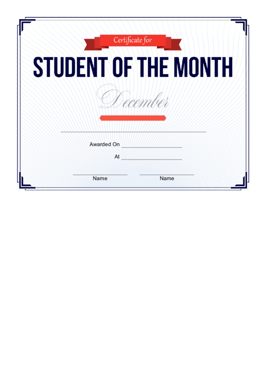 Student Of The Month - December Printable pdf