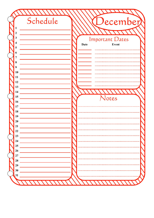 December - Monthly Planner Template Printable pdf