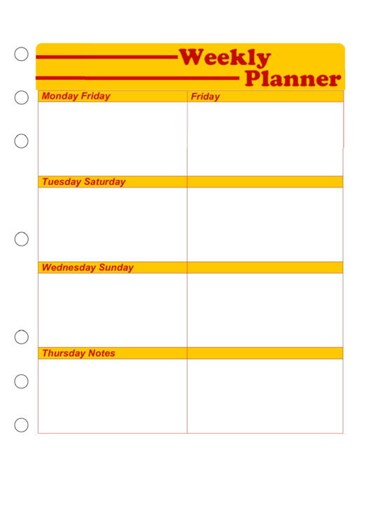 Weekly Planner Template - Red And Yellow Printable pdf