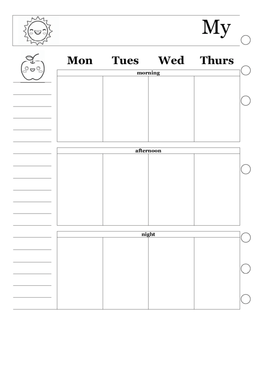Two Page Weekly Calendar Template Printable pdf