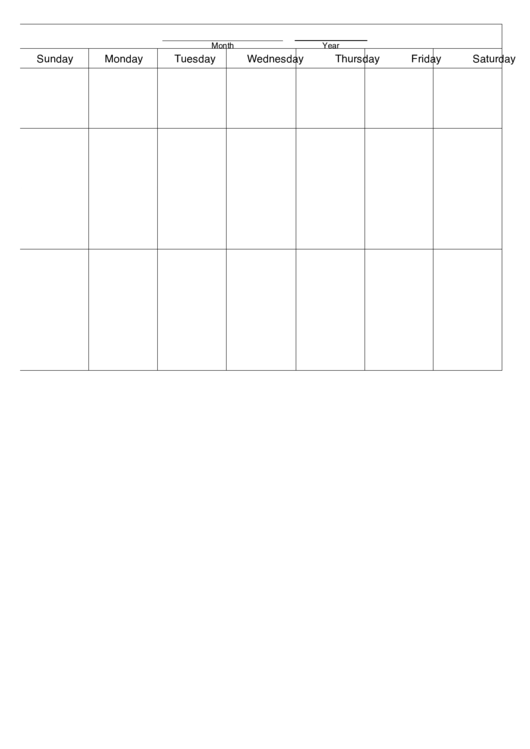 Blank Monthly Calendar Page Template Printable pdf