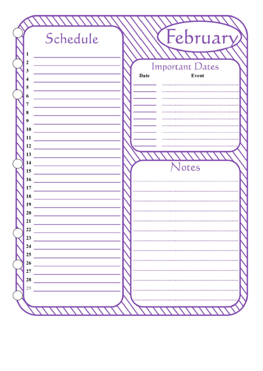 February - Monthly Planner Template Printable pdf
