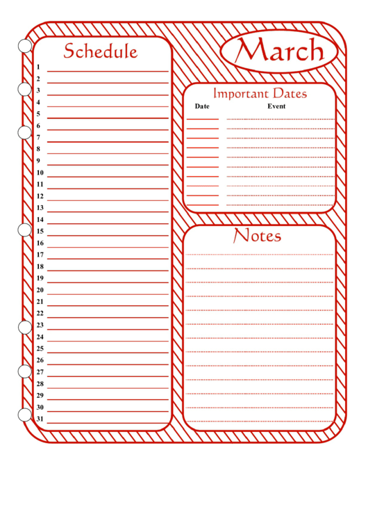 March - Monthly Planner Template Printable pdf