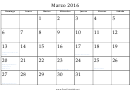 Marzo 2016 Spanish Calendar Template