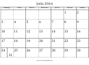 Julio - 2016 Spanish Calendar Template
