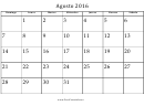 Agosto - 2016 Spanish Calendar Template