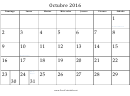 Octubre - 2016 Spanish Calendar Template