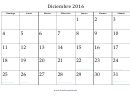 Diciembre - 2016 Spanish Calendar Template