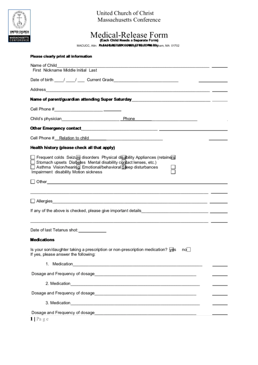 Medical-Release Form Printable pdf