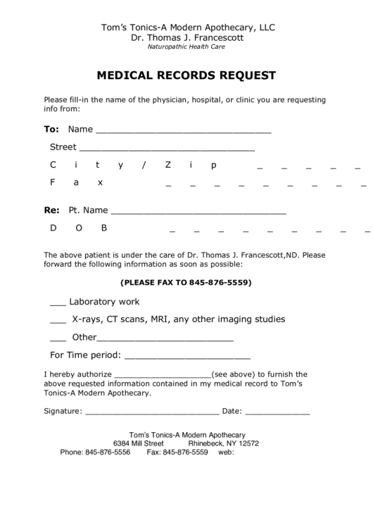 Medical Records Request Printable pdf