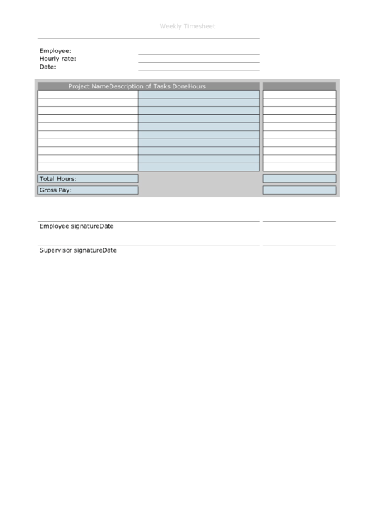 Weekly Timesheet Template (Project) Printable pdf