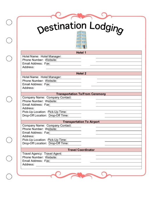 Wedding Planner Destination Lodging Printable pdf