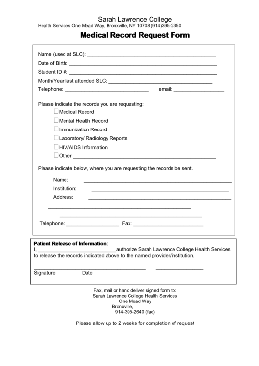 Medical Record Request Form Template