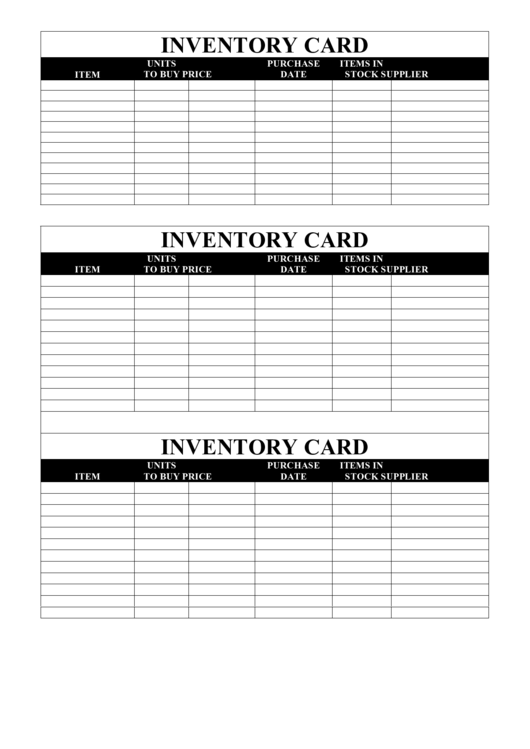 Inventory Card Template (Black And White) Printable pdf