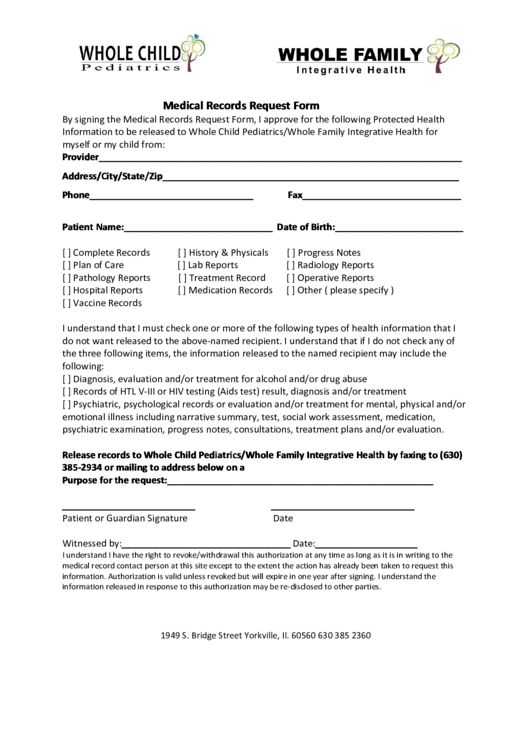 Medical Records Request Form Printable pdf