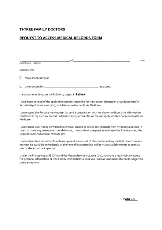 Request To Access Medical Records Form Printable pdf