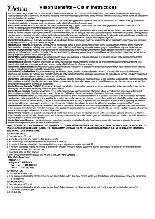 Form Gc-10-5 - Vision Benefits Claim Instructions And Vision Benefits Request - 2009 Printable pdf