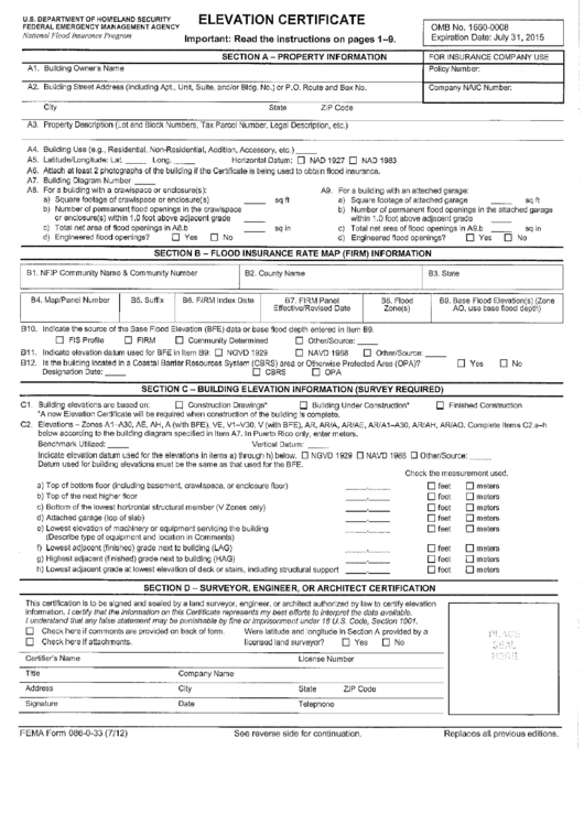 Elevation Certificate - Dietz Surveying Printable pdf