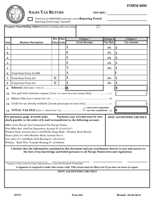 Form 600 - Sales Tax Return