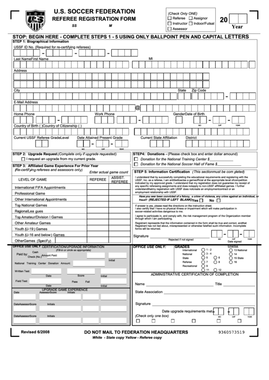 U.s Soccer Federation Referee Registration Form Printable pdf